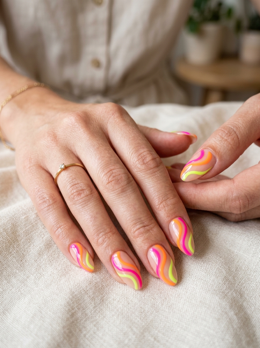 Neon Swirl Nails